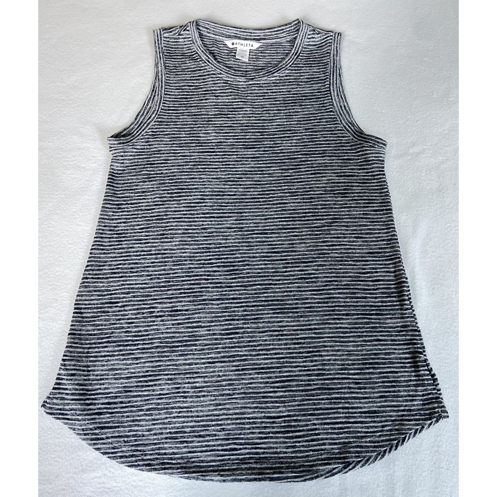 Athleta Breezy Womens XS Sleeveless Tank Top Navy Blue White High Low Hem Knit